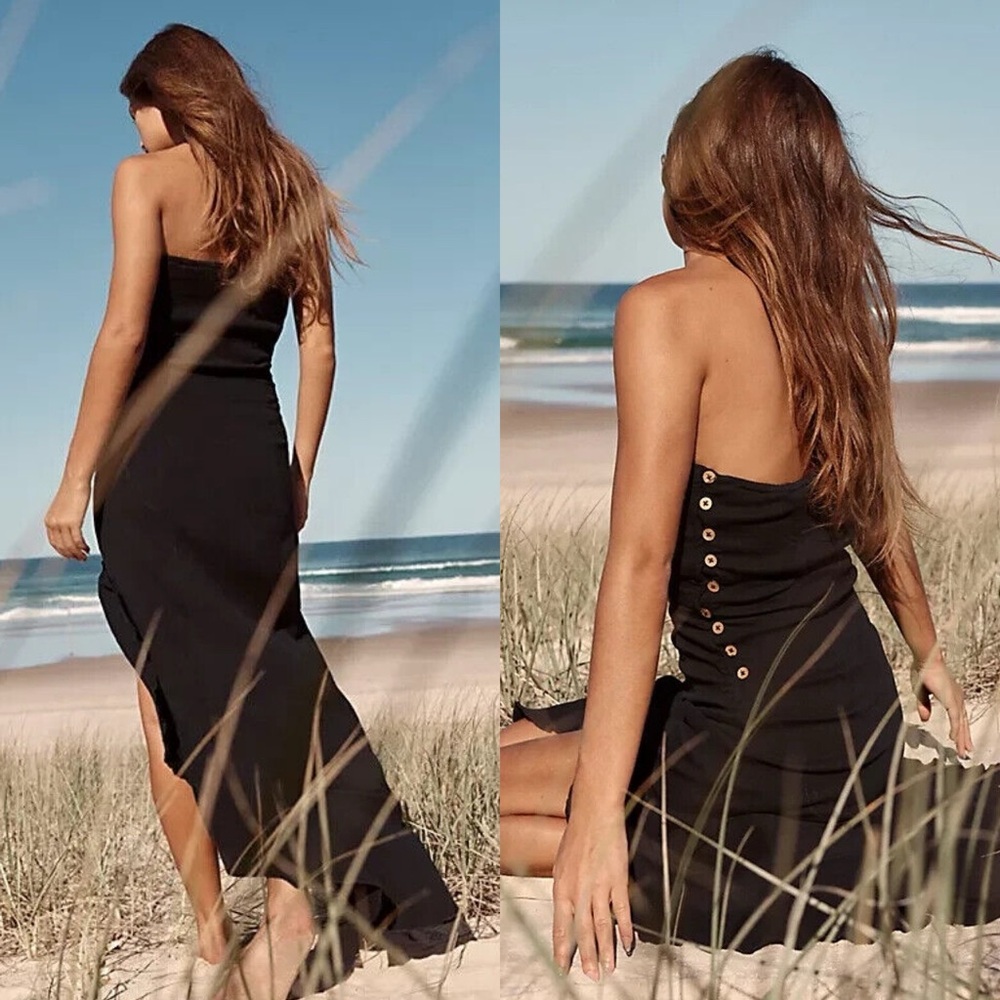 New Free People Made Me Blush Strapless Asymmetrical Midi Dress - Picture 2 of 7